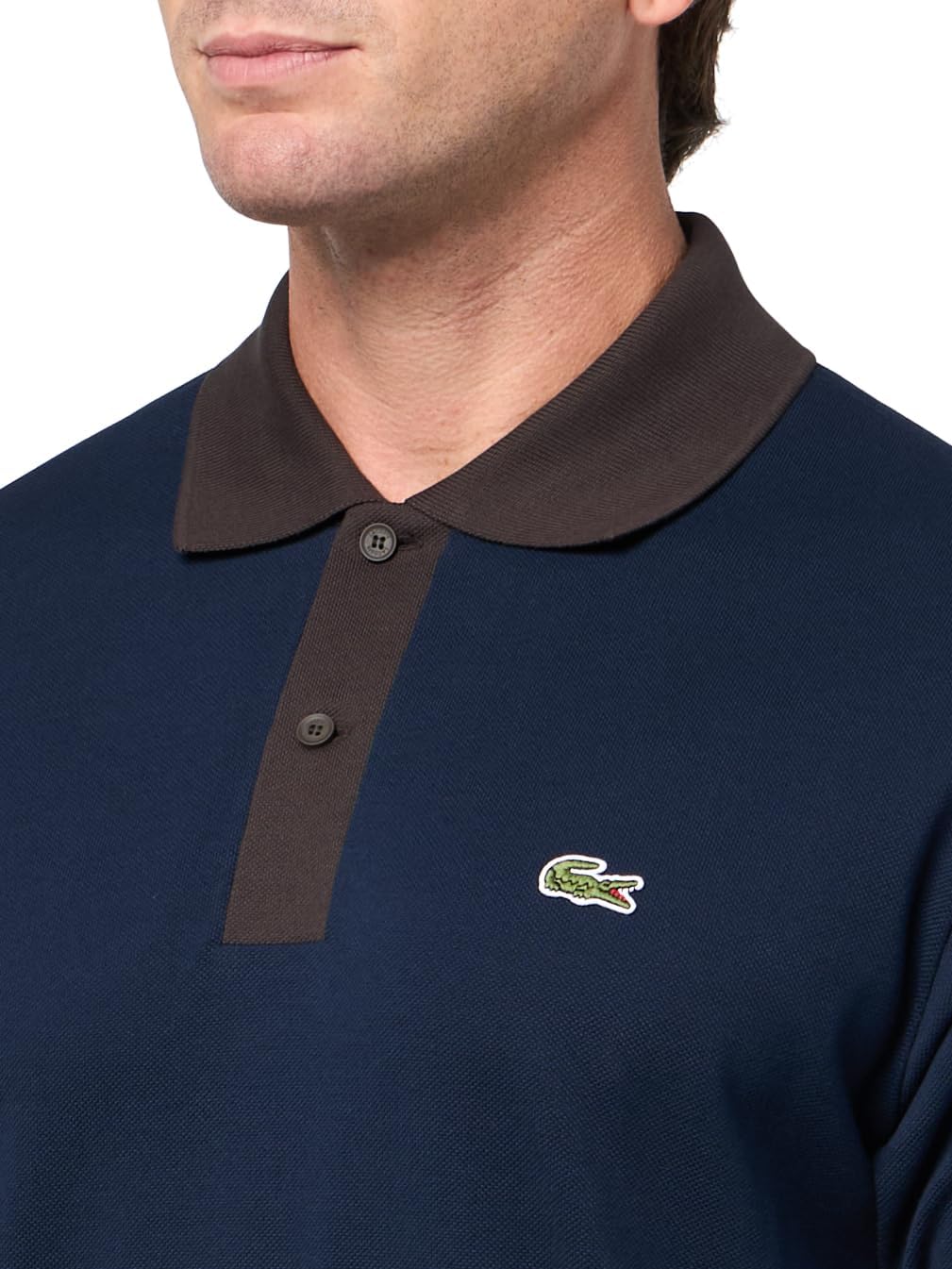 Футболка поло Lacoste, мужская, классическая, с контрастным воротником, Navy Blue/Port — фото 3
