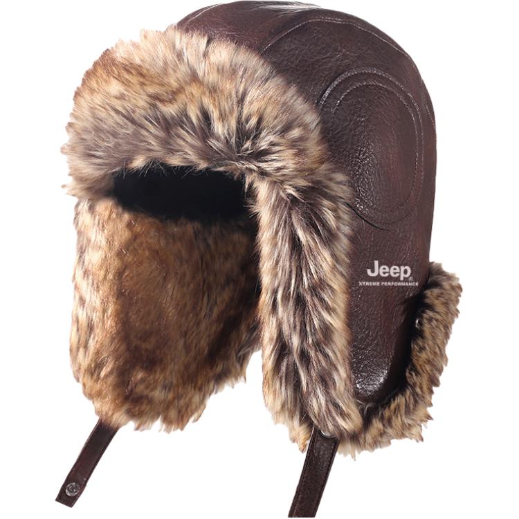 

Кожаная шапка-ушанка Unisex Jeep, темно-coffee