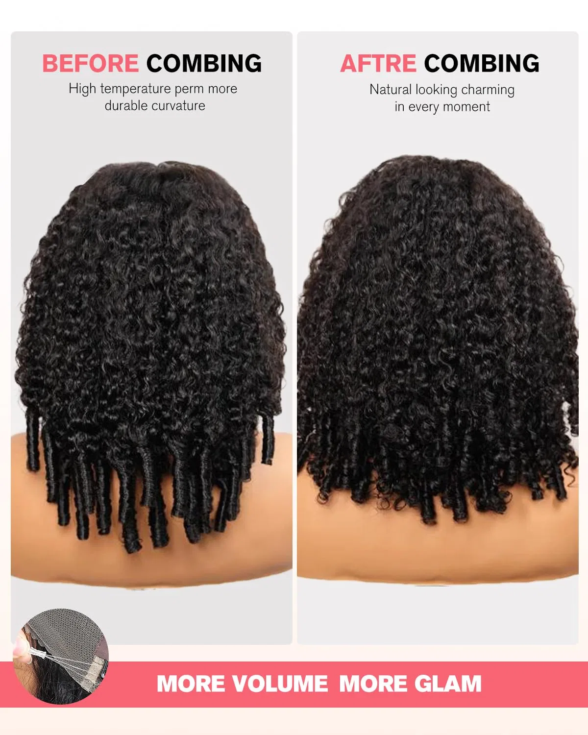 Парик из натуральных вьющихся волос «Burmese Curly» с круговой шнуровкой 360 Alionly, Curly Bob Natural Black — фото 3