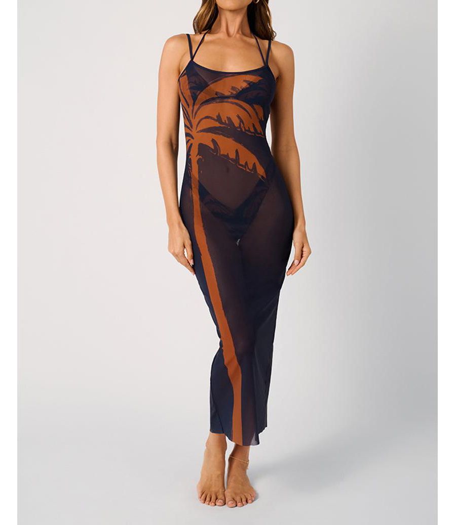 

Женское сетчатое длинное платье-комбинация с вырезом-лодочкой WeWoreWhat, Mid blue/clay