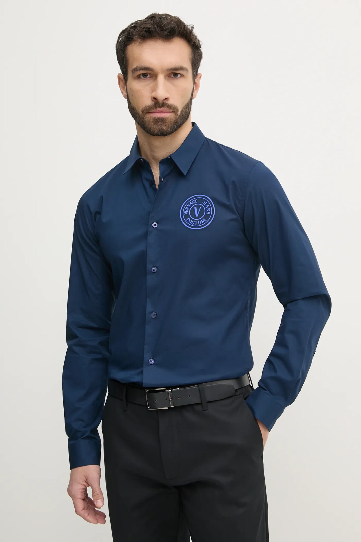 

Рубашка из хлопка Versace Jeans Couture, темно-синий