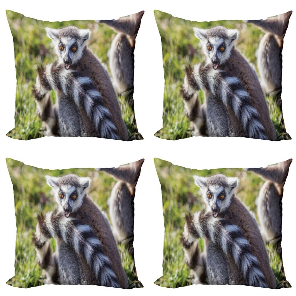 

ABAKUHAUS Комплект чехлов для подушек Lemur (4 предмета), забавное выражение на кольце, современная двусторонняя цифровая печать, 50 см x 50 см, многоцветный