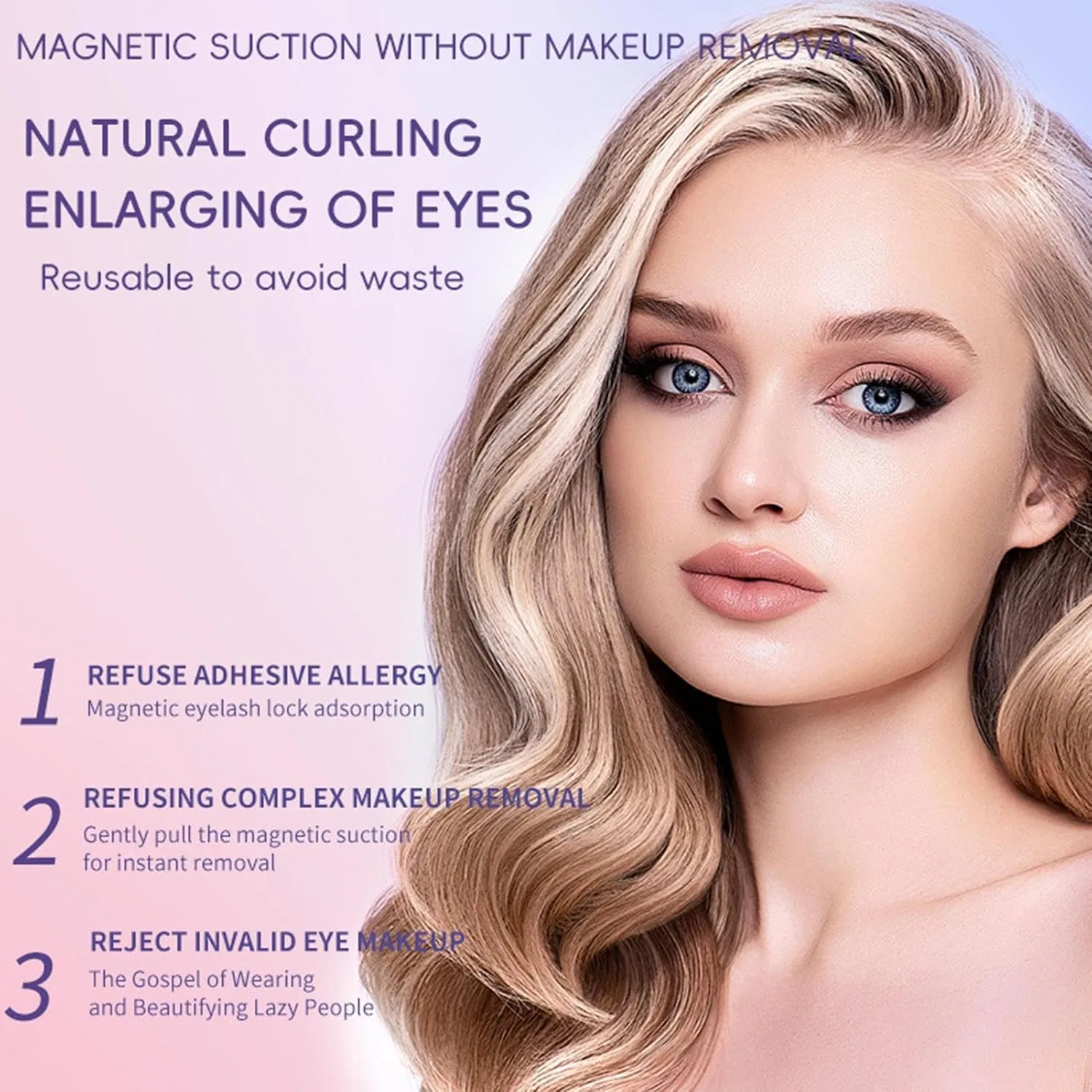 Магнитные ресницы Natural Magnetic Eyelashes, набор 3 пары + клипса, EM12-3 — фото 4