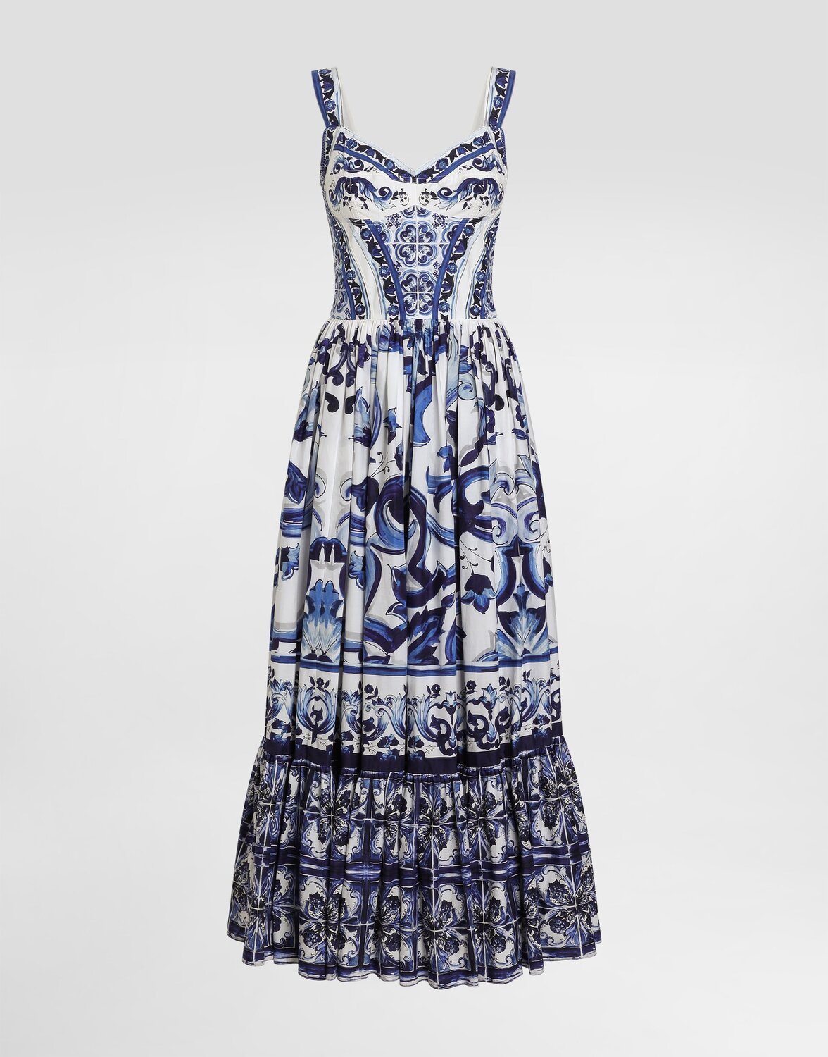 

Миди-платье-бюстье из поплина с принтом майолика Dolce & Gabbana, мультиколор