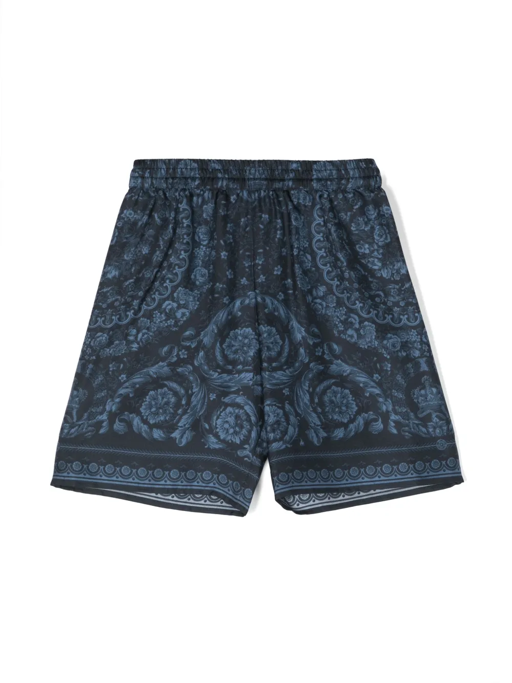 

Шелковые шорты с принтом Barocco Versace Kids, синий