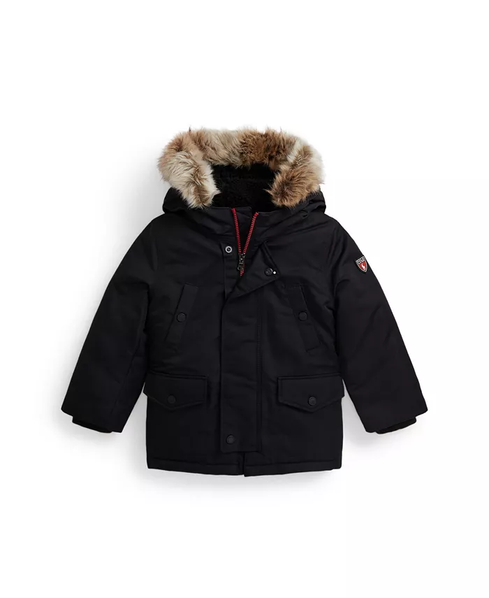

Парка-пуховик с отделкой из искусственного меха для малышей и мальчиков Polo Ralph Lauren, черный