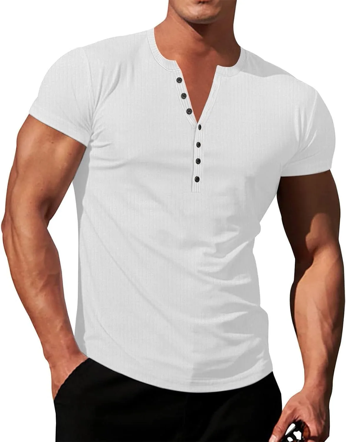 

Мужская футболка Henley с коротким рукавом и ребристой фактурой Slim Fit LCMTWX