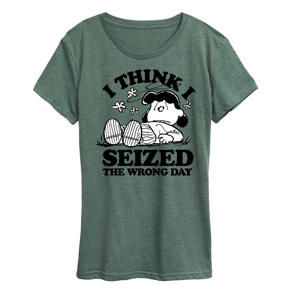 

Женская футболка с рисунком Peanuts Lucy Seized The Wrong Day Licensed Character, цвет Heather Green