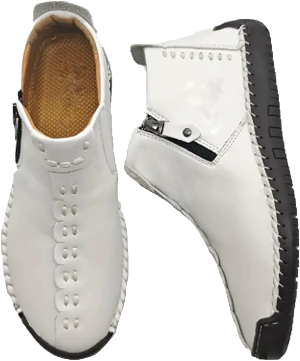 

Мужские повседневные кожаные туфли Кожаные Ренессанс На открытом воздухе Модные ботинки на молнии Без шнуровки Повседневные прогулочные туфли Generic, белый