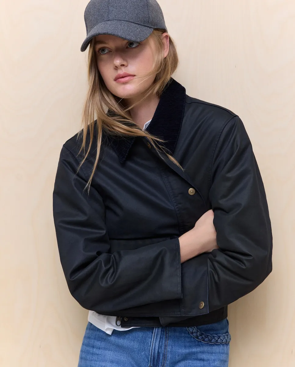 

Короткая вощеная парка с вельветовым воротником Easy Wear, темно-синий