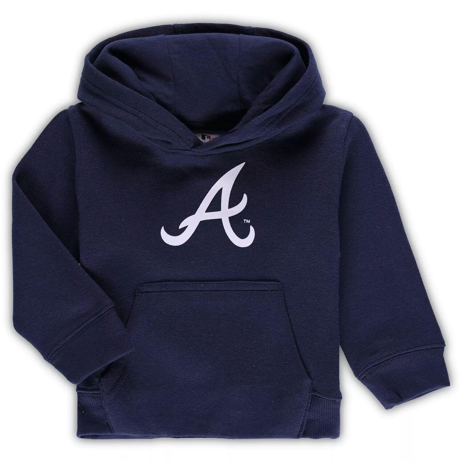 Темно-синий флисовый пуловер с капюшоном с логотипом Atlanta Braves Team Primary для малышей Outerstuff