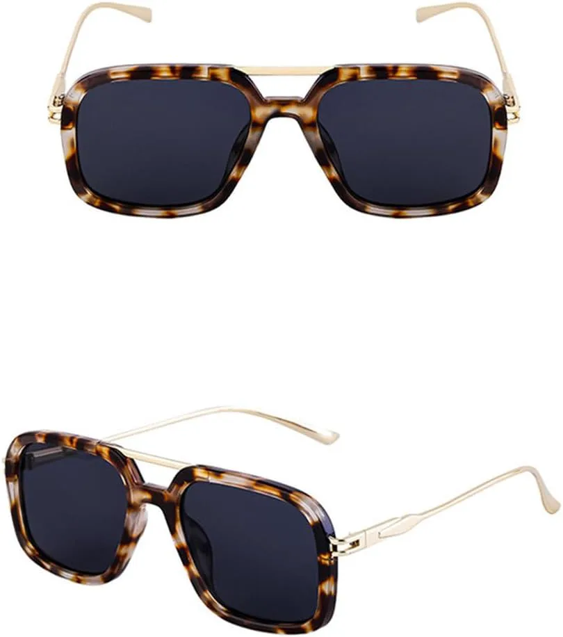 

Мужские солнцезащитные очки для вождения с двойной перемычкой, ретро-эффект, градиентные линзы, защита от ультрафиолета UV400 TKKTLLT, Leopard Tea Gradient