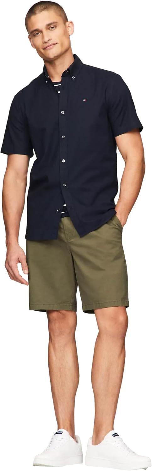 Мужская рубашка-оксфорд с коротким рукавом, классического кроя, Tommy Hilfiger, коллекция 2024, размер S, белый, Desert Sky Navy — фото 2