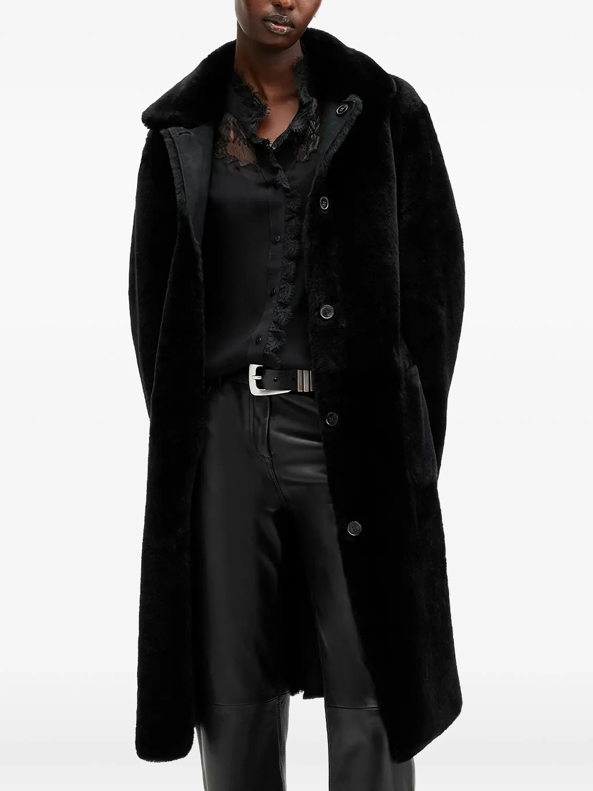 

Кожаное пальто Серры на пуговицах Allsaints, черный