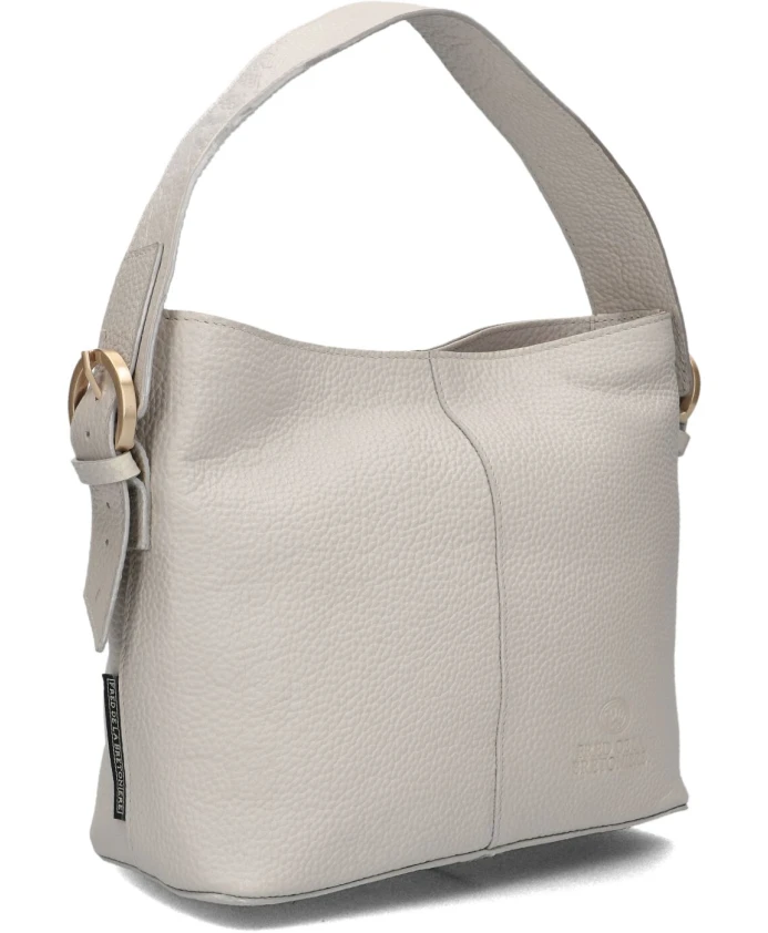 

Бежевая кожаная сумка-ведро с зернистой текстурой Fred De La Bretoniere, серый