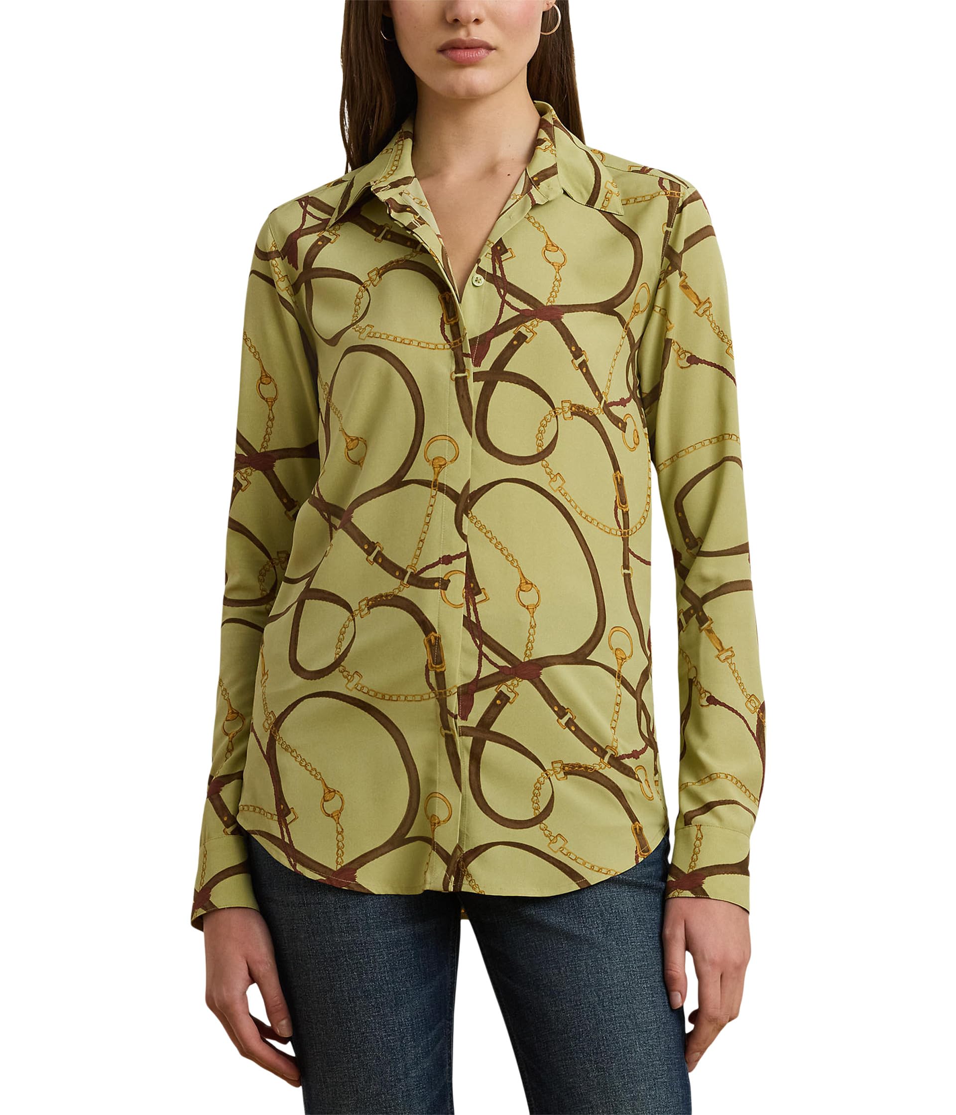 

Рубашка Lauren Ralph Lauren Classic Fit Belting-Print Crepe Shirt, цвет Green Multi