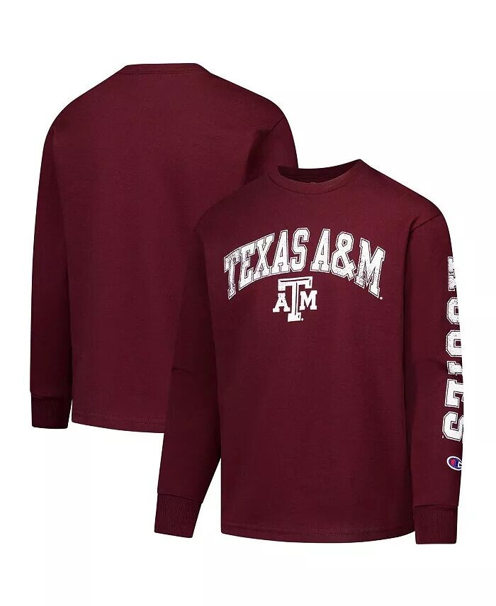 

Футболка с длинным рукавом и логотипом Big Boys and Girls Maroon Texas A & M Aggies с потертостями и аркой Champion