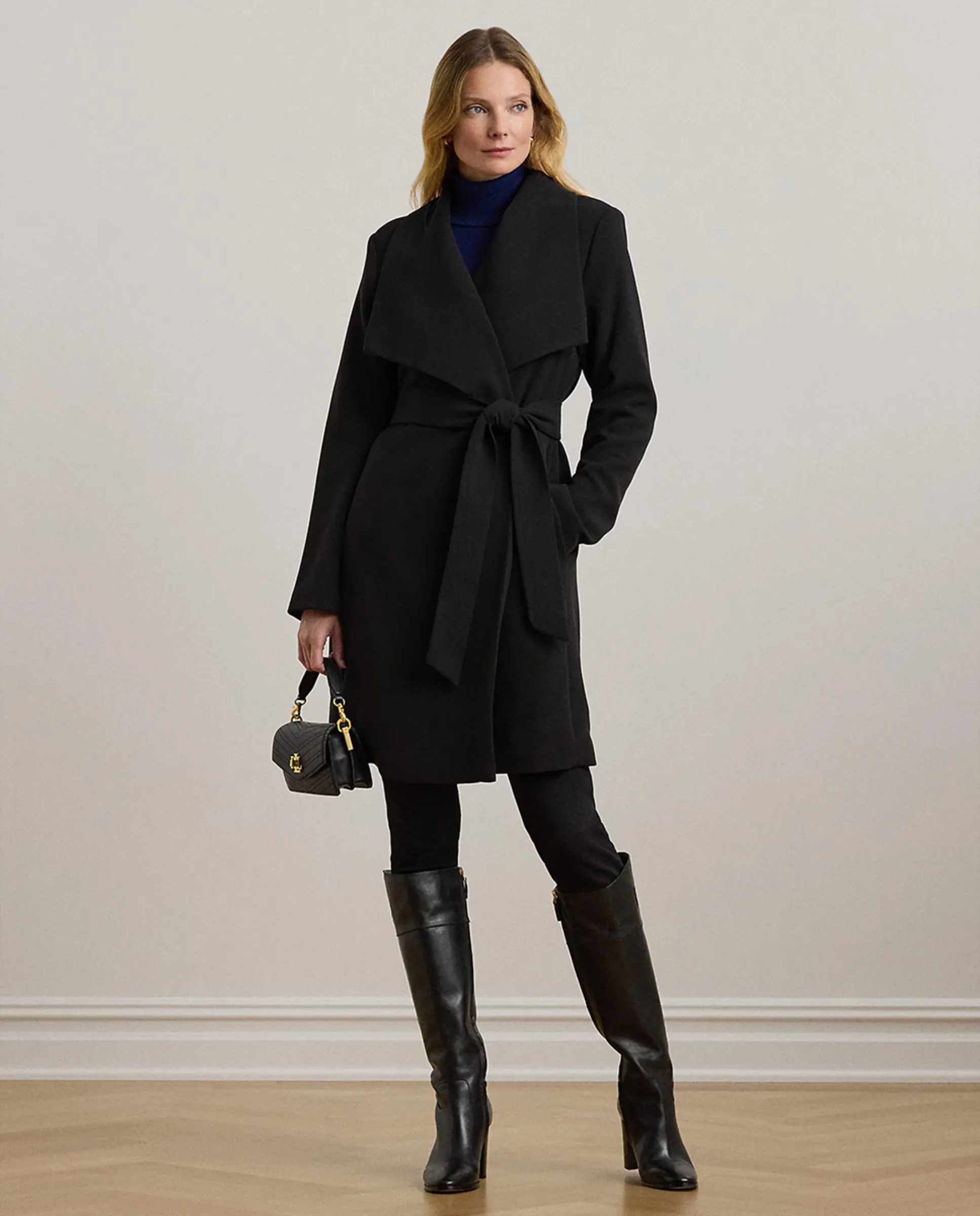 

Женское шерстяное пальто с поясом Lauren Ralph Lauren, черный