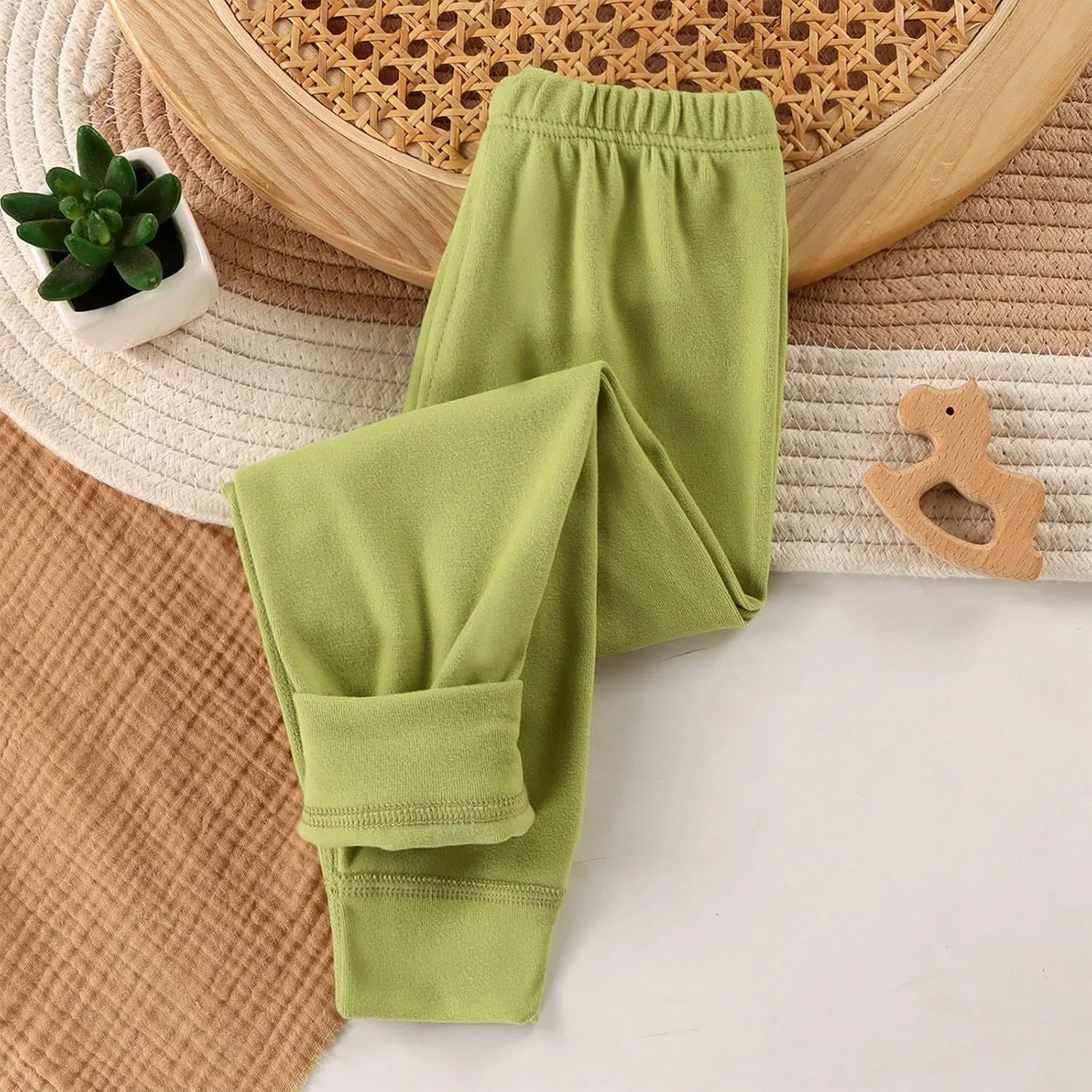 Детские леггинсы с начёсом, широкие штанины, Green — фото 3