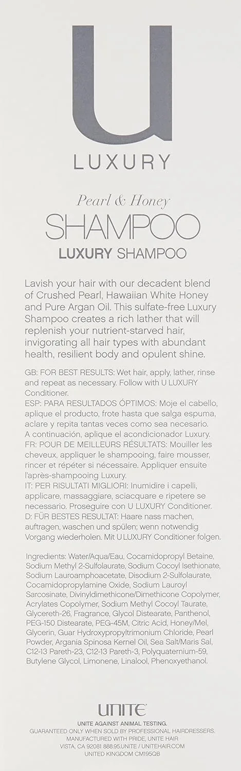 Шампунь UNITE Hair - U LUXURY - Питательное очищающее средство для увлажнения, укрепления и восстановления блеска - Для нормальных, густых и жестких волос - 240 мл — фото 3
