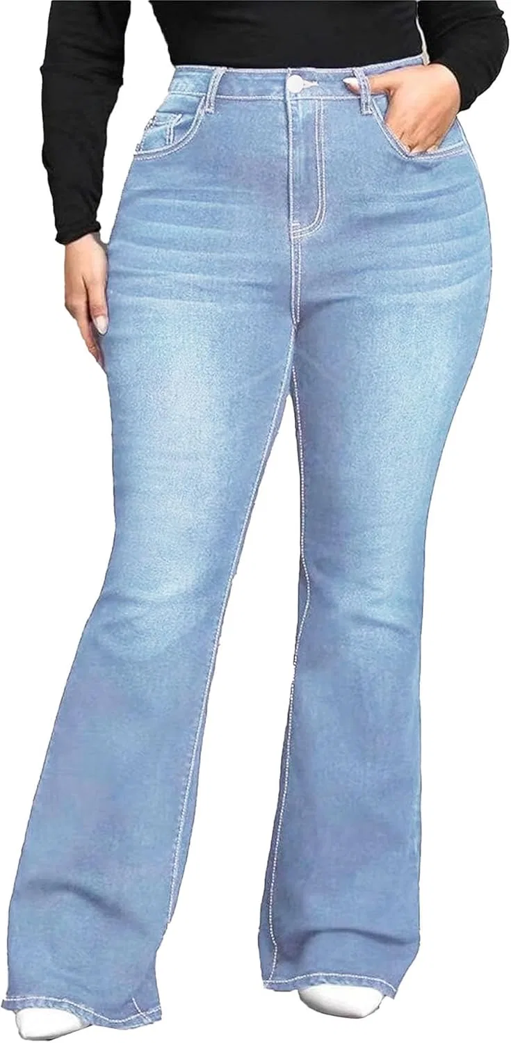Джинсы клеш для женщин с высокой талией, Light Blue