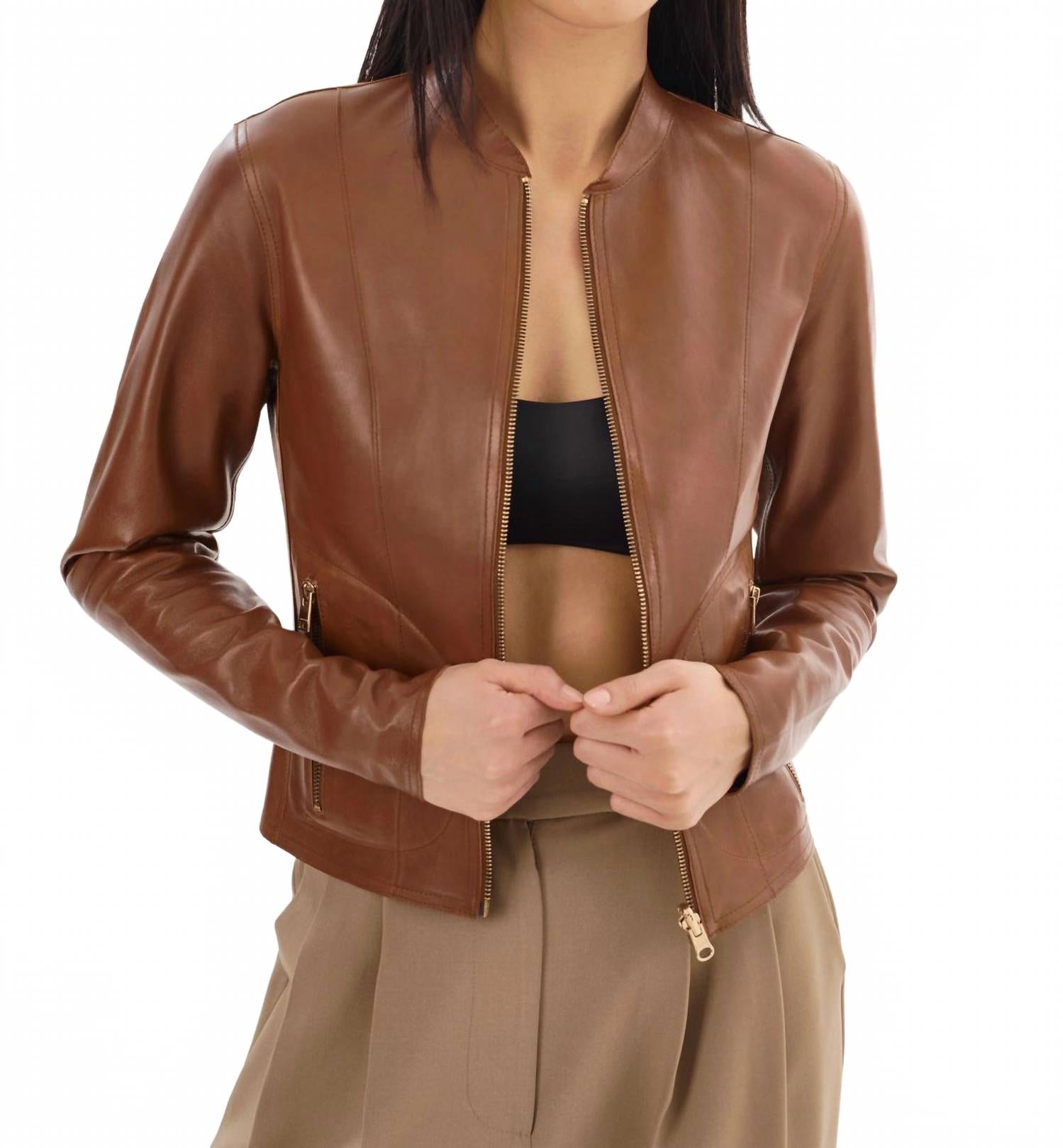 

Двусторонняя кожаная куртка-бомбер Chapin в цвете «Золотистый багаж» Lamarque, luggage gold