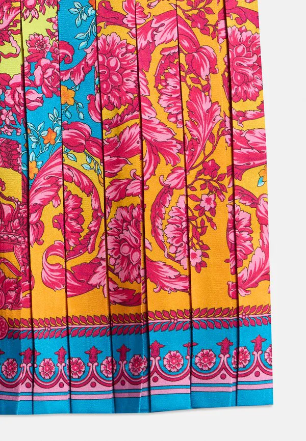 Электрическая мини-юбка в стиле барокко Versace, Cyclamen Pink/Butterfly Blue — фото 4