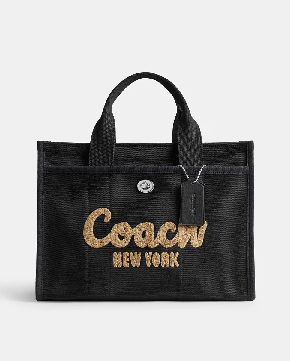 

Хлопковая сумка-тоут с застежкой-молнией Coach, черный
