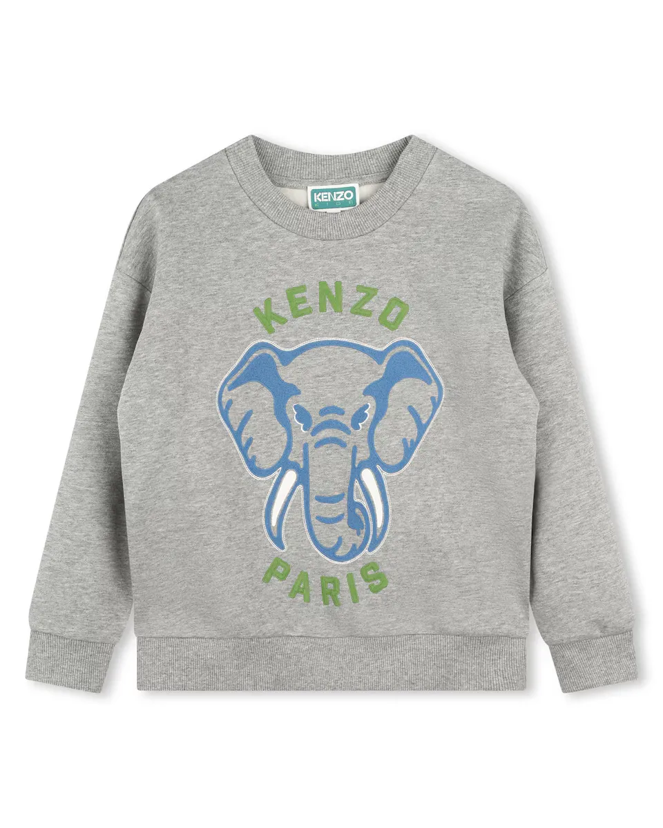 

Толстовка для мальчика с круглым вырезом и рисунком спереди Kenzo Kids, светло-серый