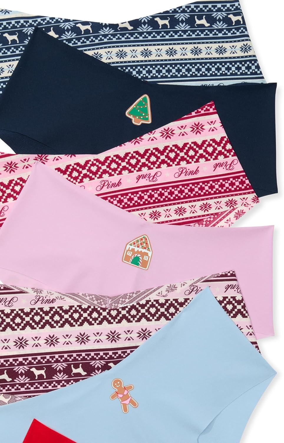 Набор трусиков-брифов Victoria's Secret PINK No Show Cheekster, нижнее белье для женщин (XS-XXL), Holiday Fair Isle Pack — фото 4