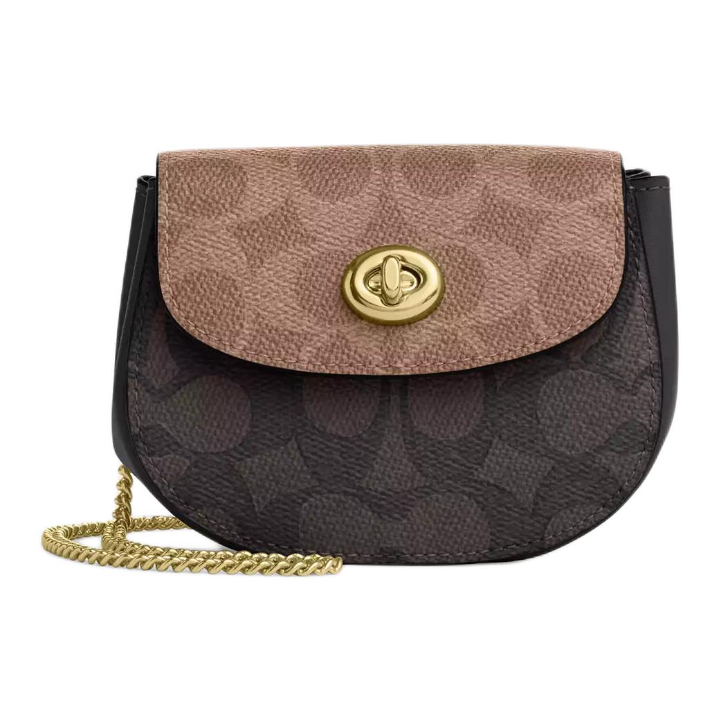 

COACH Мини-сумка через плечо из лакированного холста Turnlock Women's Gold & Peachwood & Brown & Umber