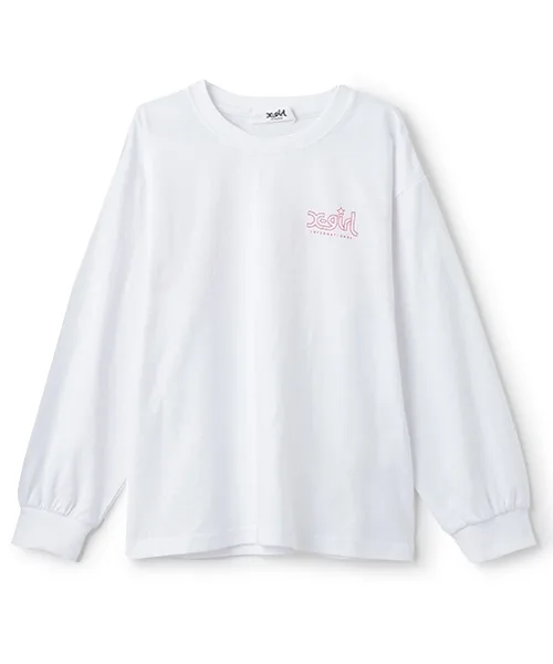 Детская футболка с принтом на спине Mills Logo X-girl Stages белая — фото 2