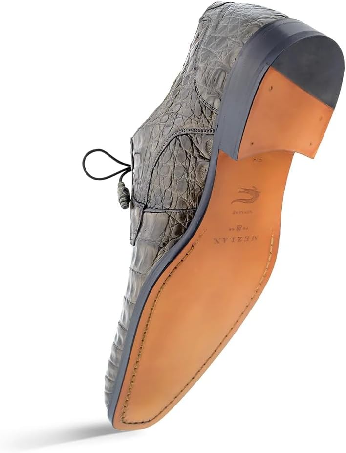 Mezlan Anderson Crocodile Lace Up - Мужские туфли-блочеры из настоящей крокодиловой кожи с простым носком и стелькой с эффектом памяти - Ручная работа в Испании, серый — фото 3
