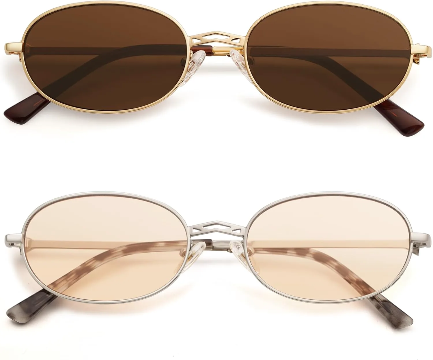 

Ретро овальные солнцезащитные очки для женщин и мужчин, модные дизайнерские, в стиле 90-х, винтажные, Y2k, AP3662 Appassal, P2 Gold/Brown+silver/Light Brown