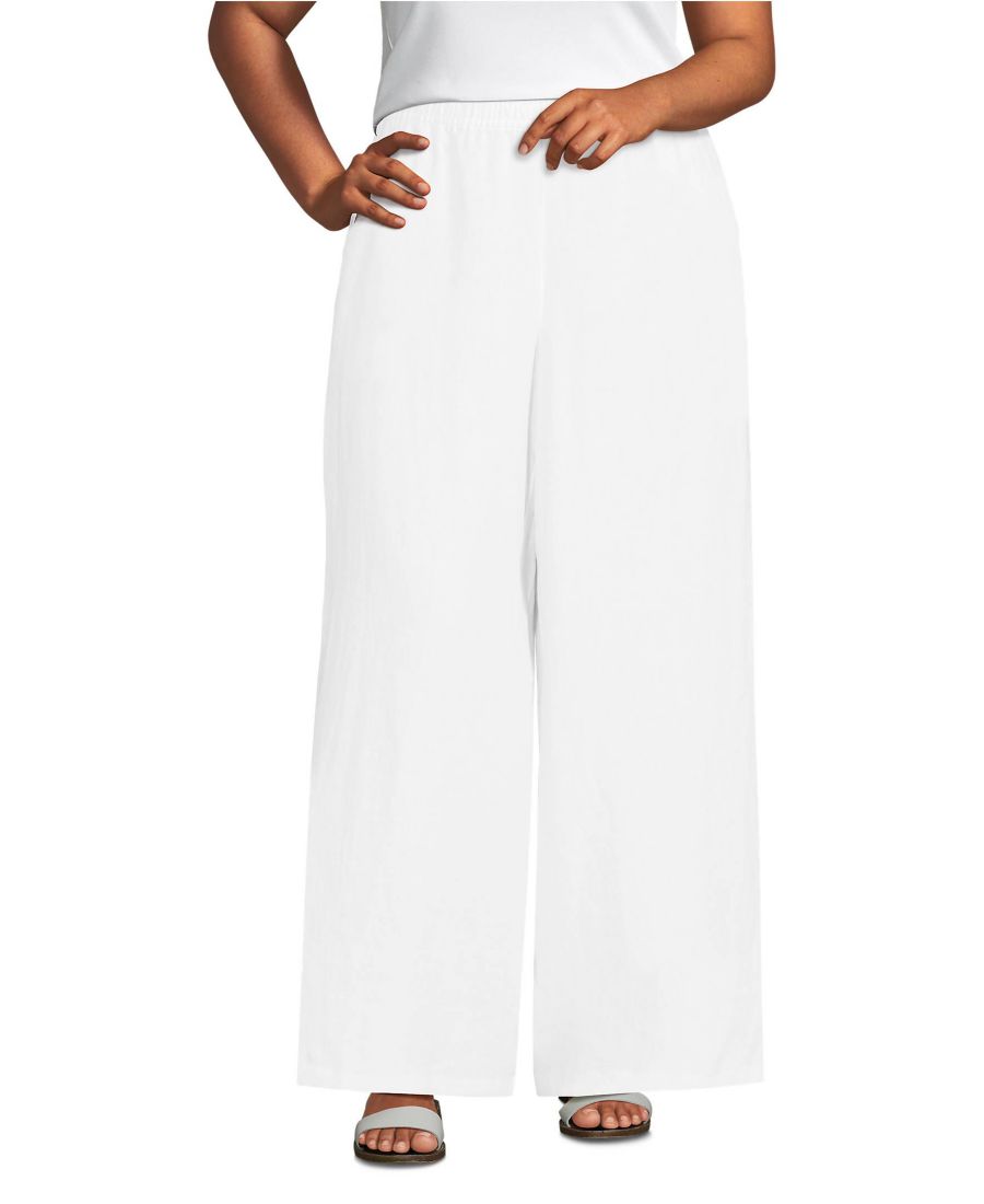 

Женские брюки-палаццо из льна с высокой посадкой, больших размеров, втачные Lands' End, White