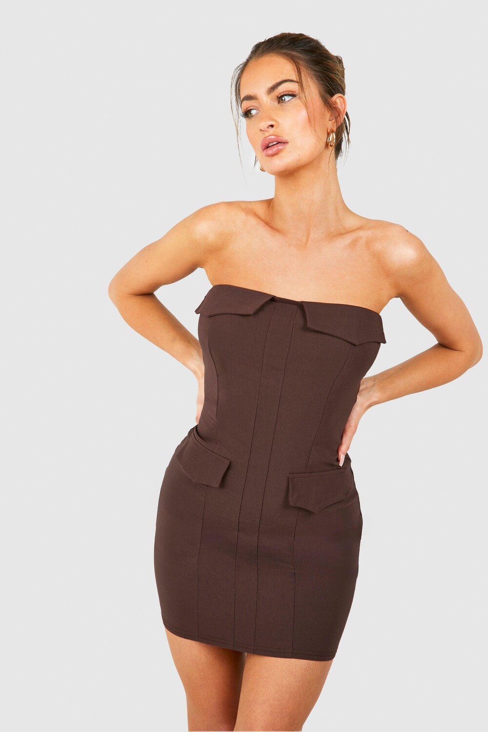 

Бенгалинское мини-платье-бандо карго boohoo, коричневый