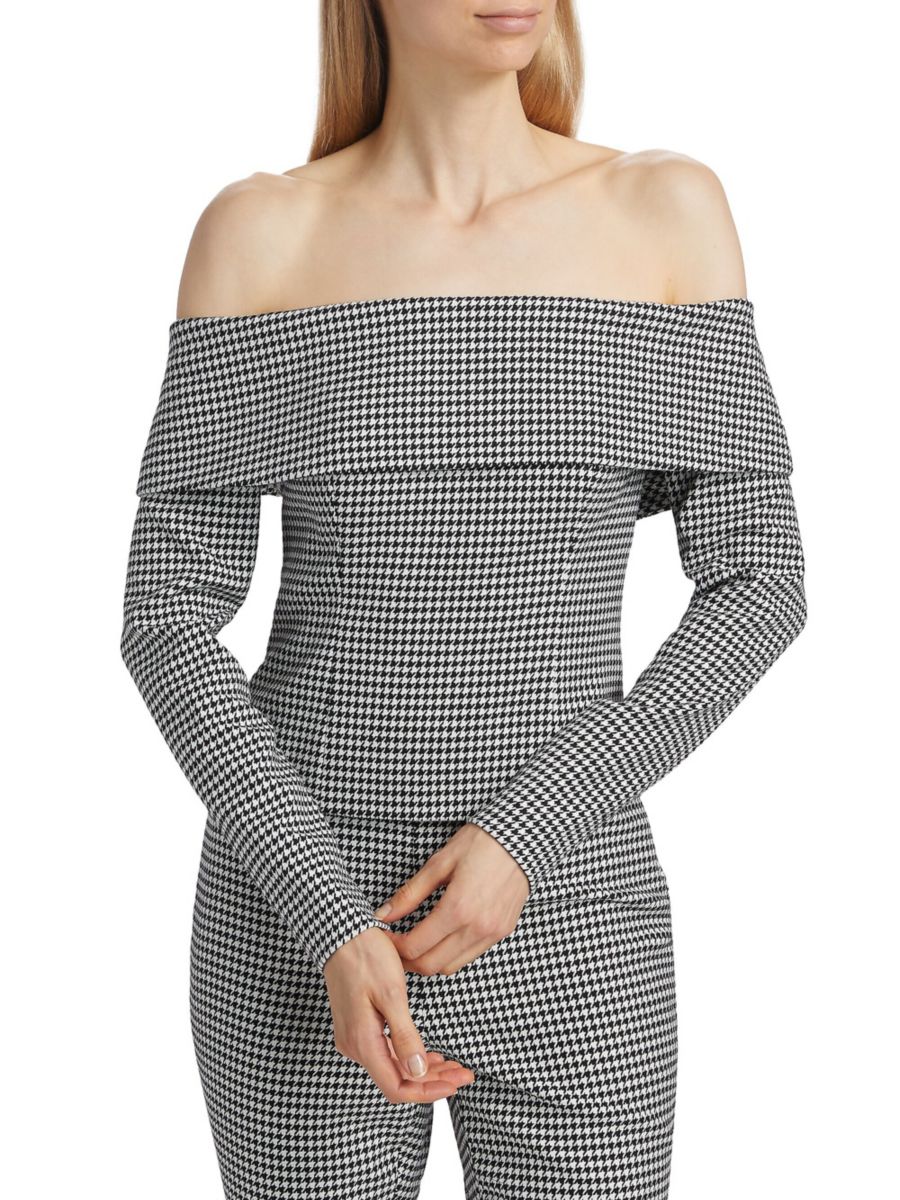 

Топ с открытыми плечами Stila Houndstooth Toccin, цвет Jet Ivory