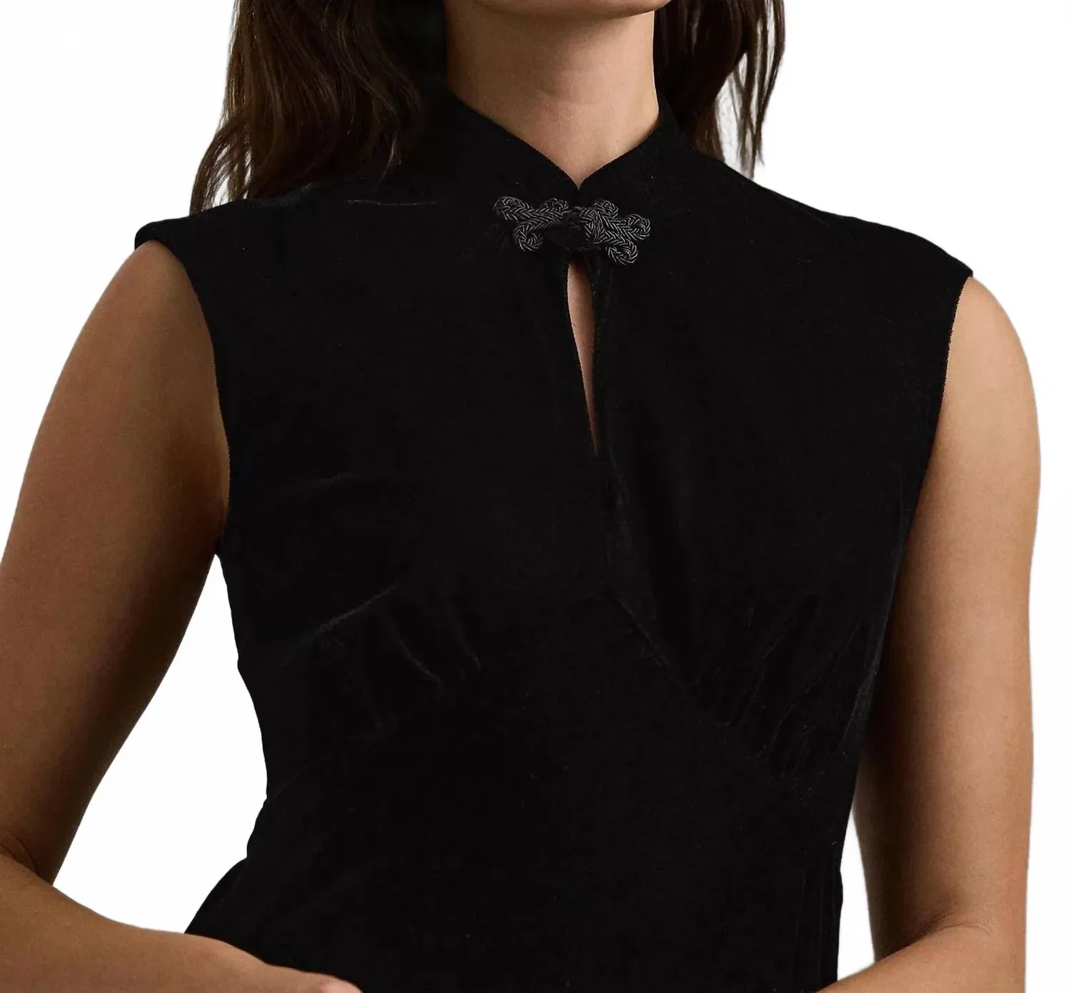 Ralph Lauren Бархатное мини-платье с короткими рукавами, черного цвета — фото 3