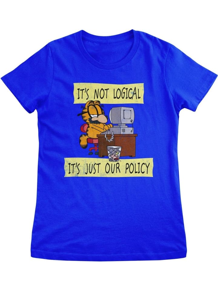 

Футболка с надписью It's Not Logical It's Just Our Policy Girly Tee синего цвета Garfield, Синий, Футболка с надписью It's Not Logical It's Just Our Policy Girly Tee синего цвета Garfield