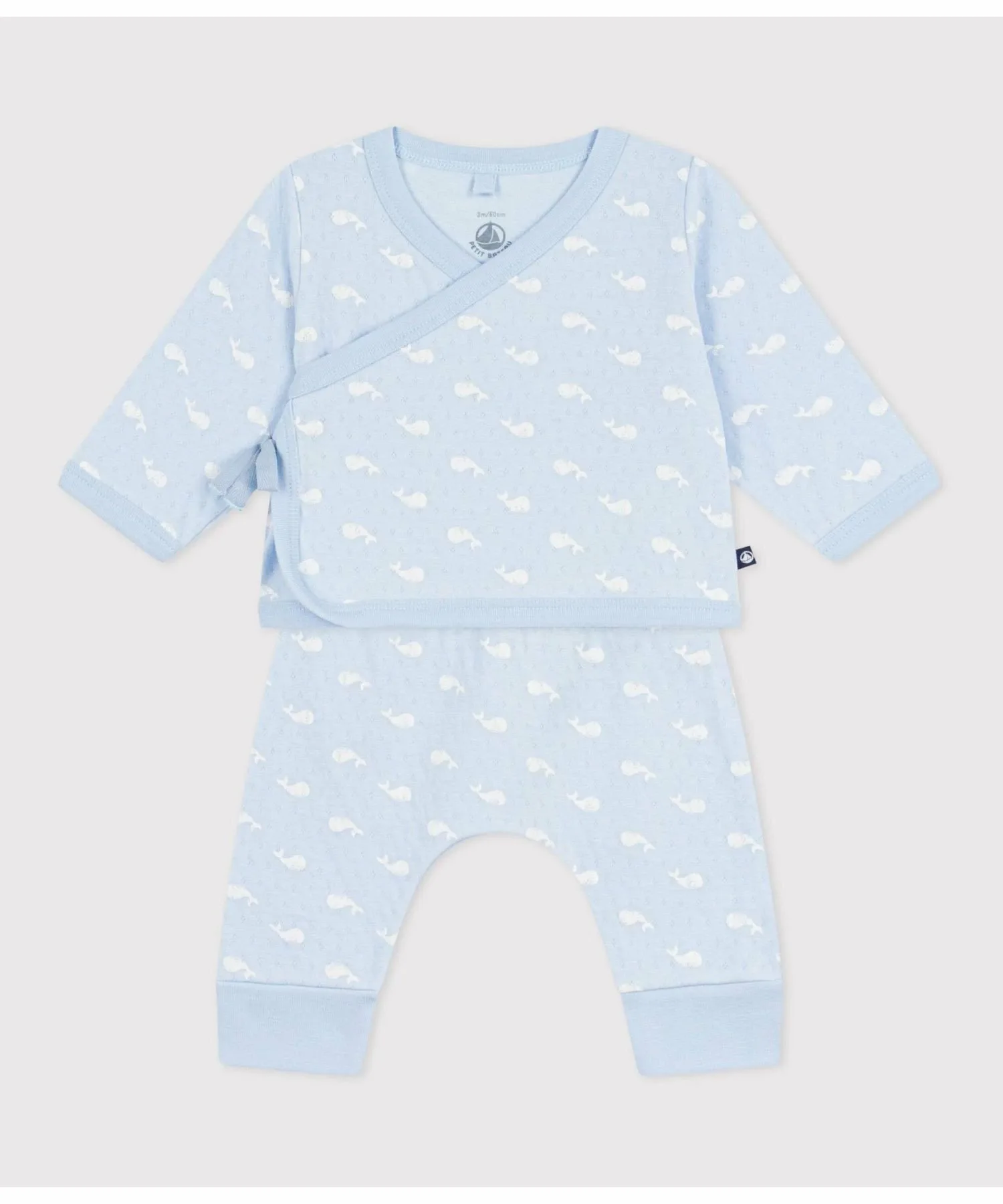 Детский комплект из двух предметов с принтом кита PETIT BATEAU, Light Blue/Off White — фото 2
