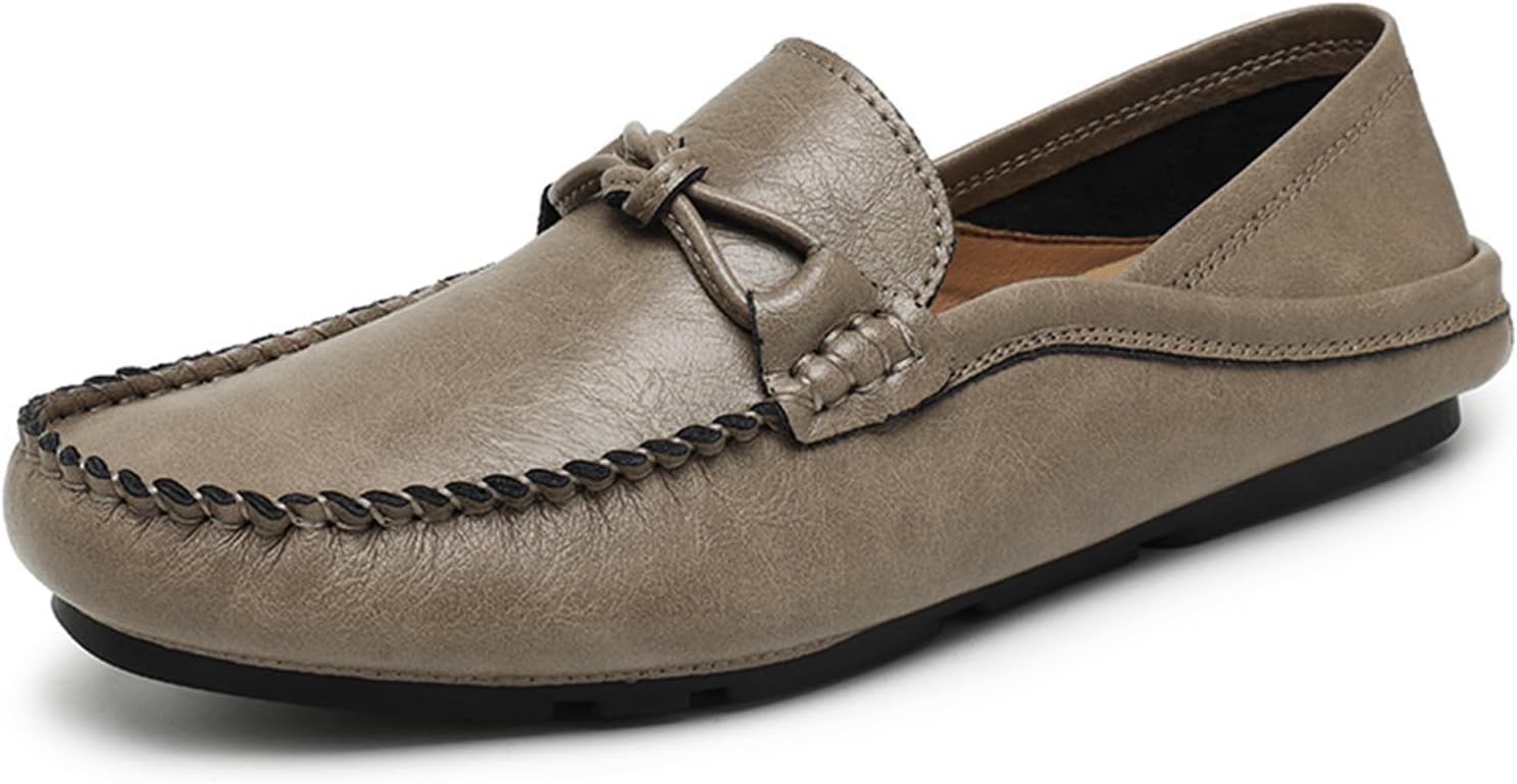 

Мужские повседневные слипоны из натуральной кожи, лоферы с ретро закругленным носком, нескользящие мокасины для офиса, прогулки, вождения и бизнес-промо Jhfdioy, серый