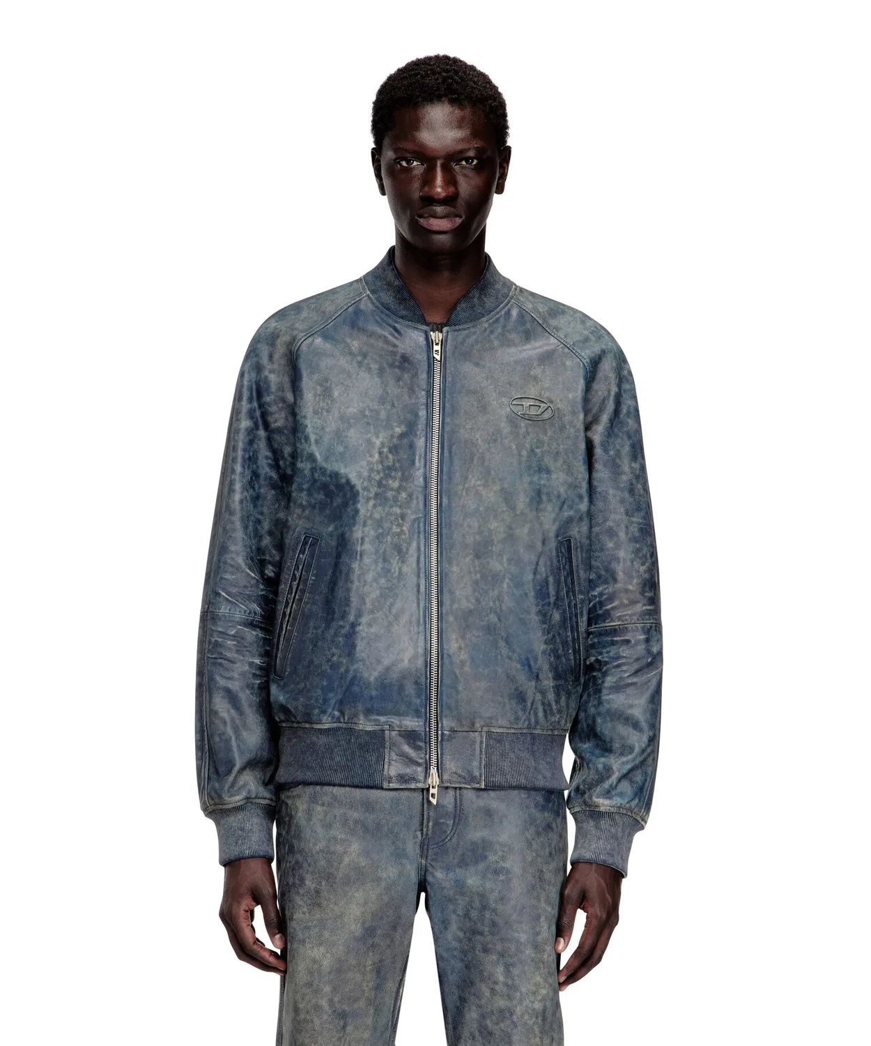 Куртка-бомбер L-COBB из овчины, бренд Diesel, синий