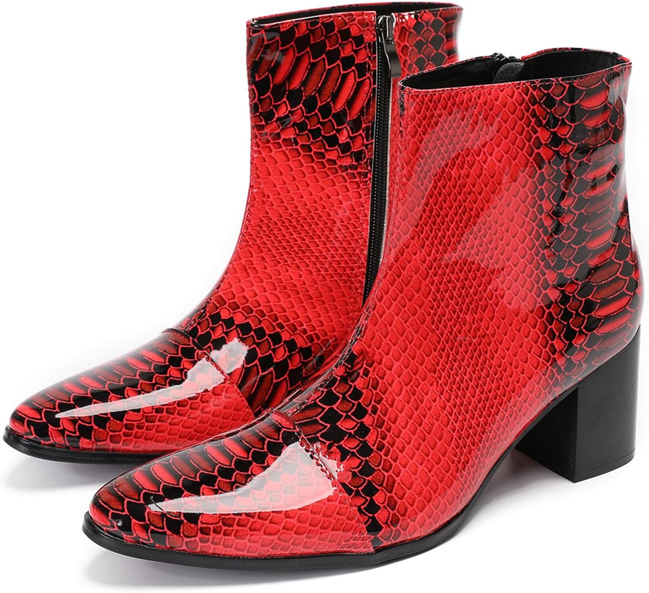 

Мужские ботинки Santimon, повседневные и вечерние, из лакированной кожи, челси с модной текстурой под змею, для выпускного, свадьбы, торжественного бала, вечеринки, диско, ковбойские ботинки с молнией сбоку, высота до середины икры, для мужчин,...