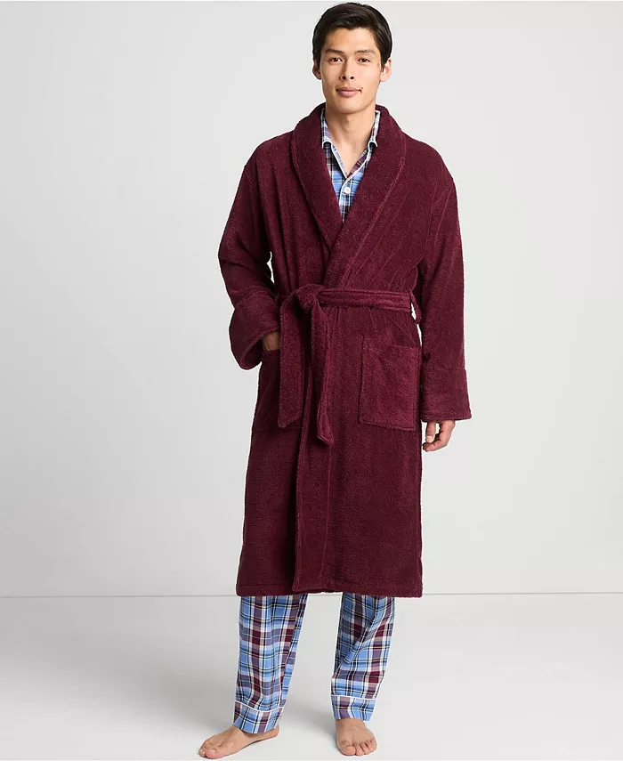 

Большой и высокий халат из турецкого велюра длиной до икры Lands' End, красный