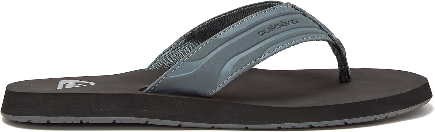 Мужские шлепанцы Quiksilver Monkey Wrench, спортивные с поддержкой свода стопы, размеры 6-15, мужские шлепки-сланцы, серый/черный — фото 2