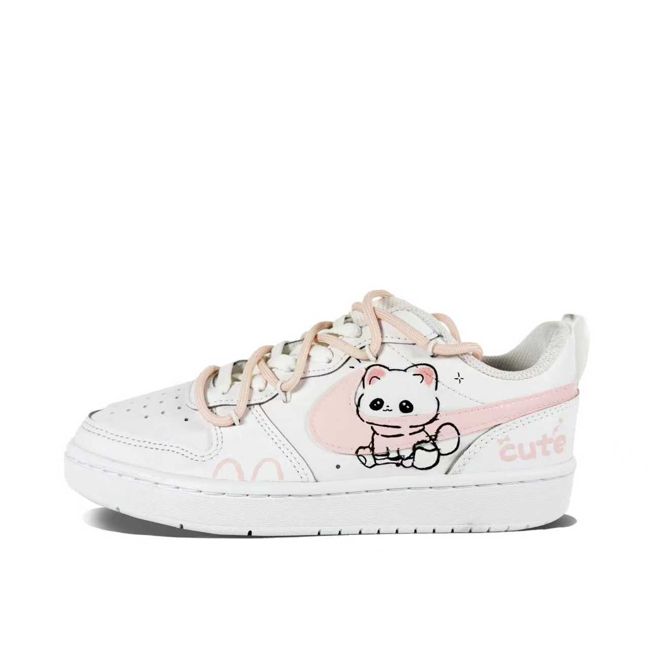 

Nike Court Borough Pink Cute Cat Paw Leather Slip Resistant Cushioning Abrasion Resistant Low top