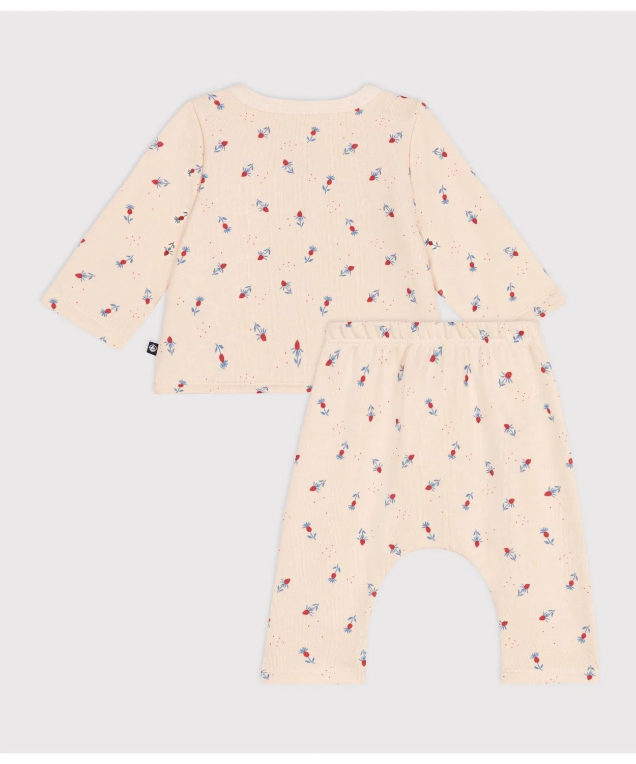 Детский набор из двух предметов, триколор с цветочным принтом, бренд Petit Bateau, из органического хлопка, белый — фото 3