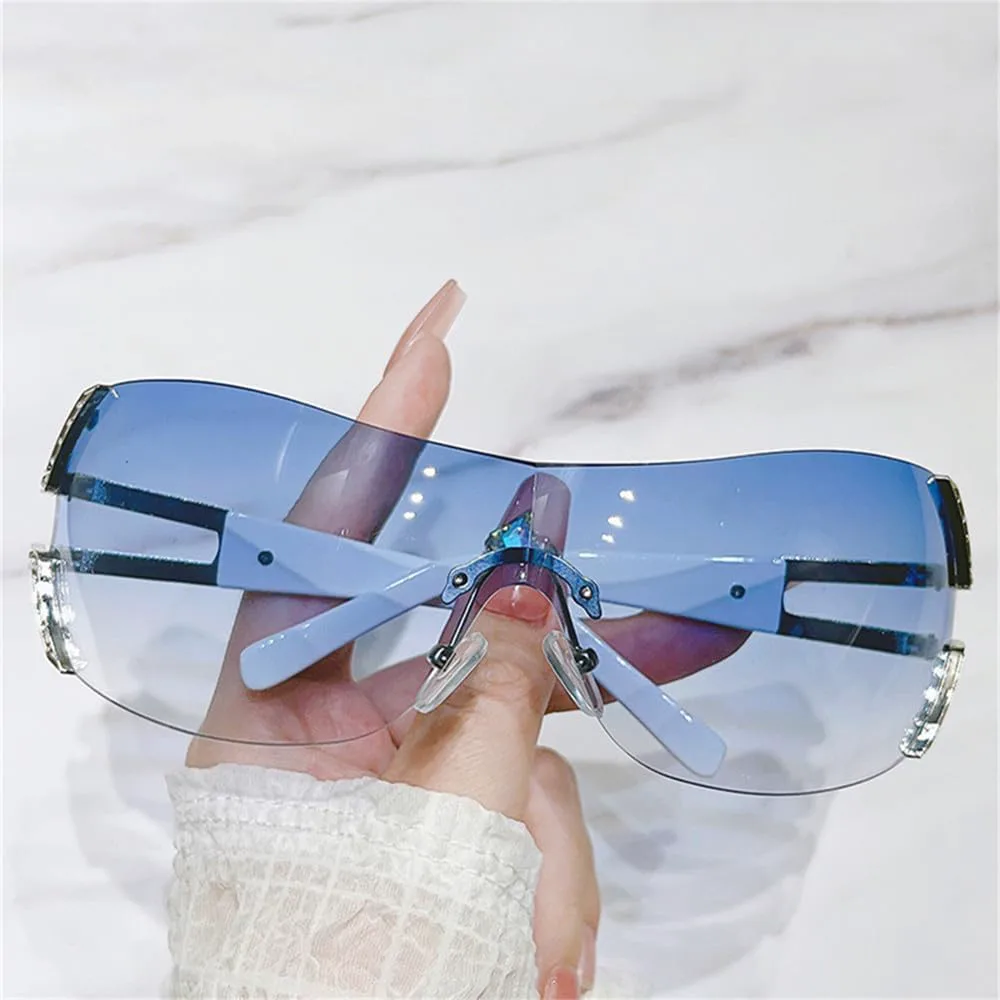 

Овальные солнцезащитные очки без оправы, большие полые солнцезащитные очки для женщин в стиле стимпанк, очки с защитой от ультрафиолета UV400 LANGSER, Darkpink