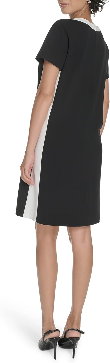 Женское платье-трапеция Tommy Hilfiger с короткими рукавами из крепа Scuba, Black/Ivory — фото 4