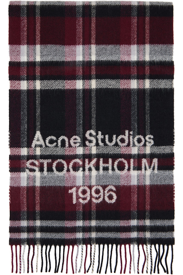 

Acne Studios Шарф с бахромой и логотипом красного и черного цвета